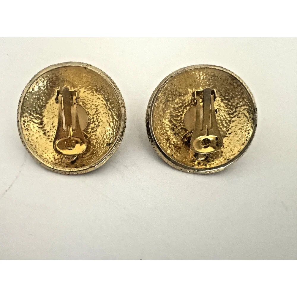 Chanel Clip-On Earrings Black Gold Crystals Faux-Pearl Vintage Stamped CC France
